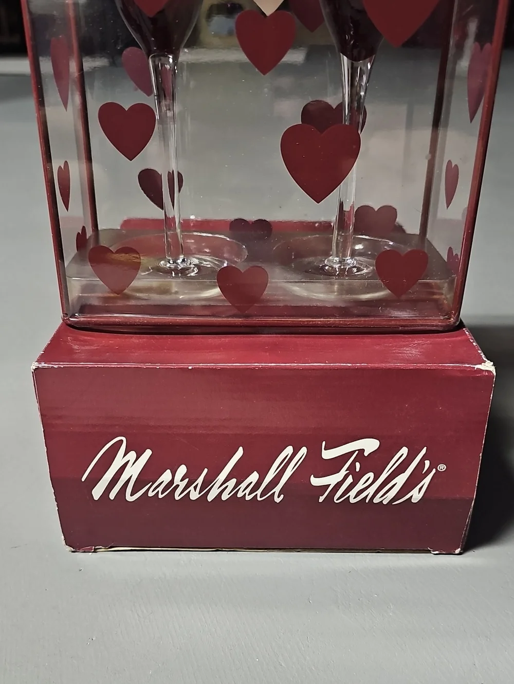 VTG Marshall Fields Red Heart Champagne Flutes Set Of 2 Rare Find NWT
